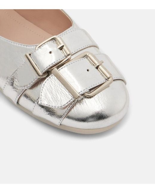 Simone Rocha Metallic Buckle Ballerina Grip Leather Ballet Flats