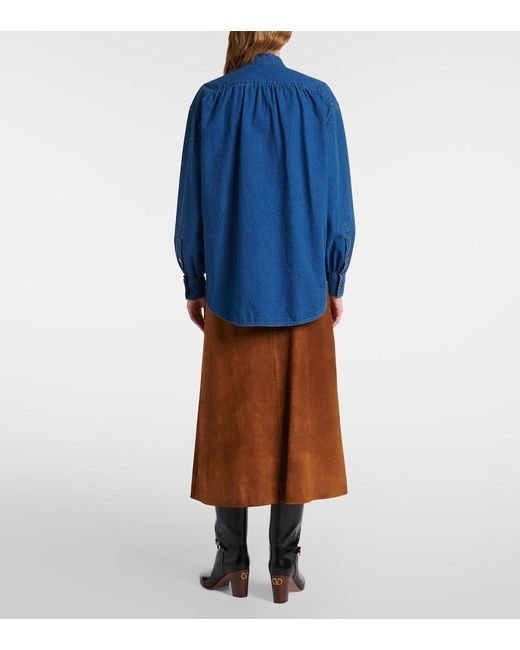 Valentino Blue Ruffled Denim Blouse