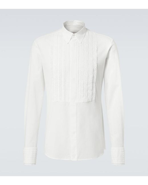 Valentino White Lace-Trimmed Cotton Muslin Tuxedo Shirt for men