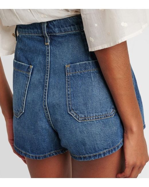 Nili Lotan Blue Harley High-Rise Denim Shorts
