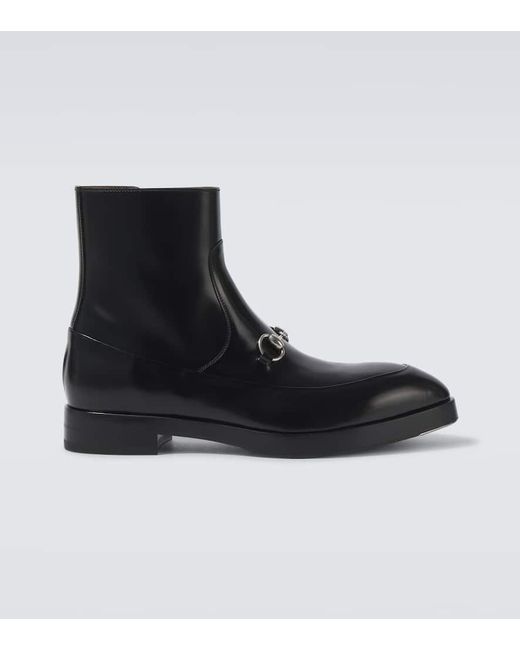 Gucci Black Horsebit Leather Ankle Boots for men