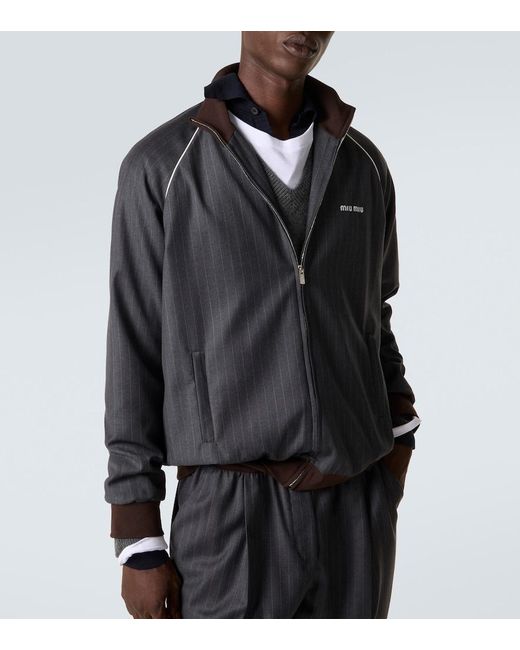 Miu Miu Black Logo Pinstripe Virgin Wool Track Jacket for men