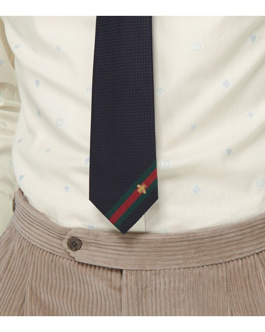 Gucci Silk Tie With Bee Web in Midnight bl/d.Green (Blue) for Men ...