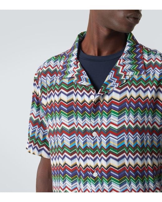 Missoni Blue Zigzag Bowling Shirt for men