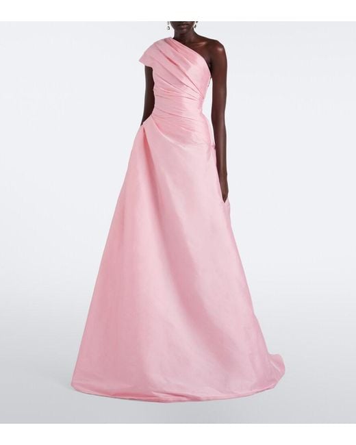 Monique Lhuillier Pink Draped One-Shoulder Bustier Gown