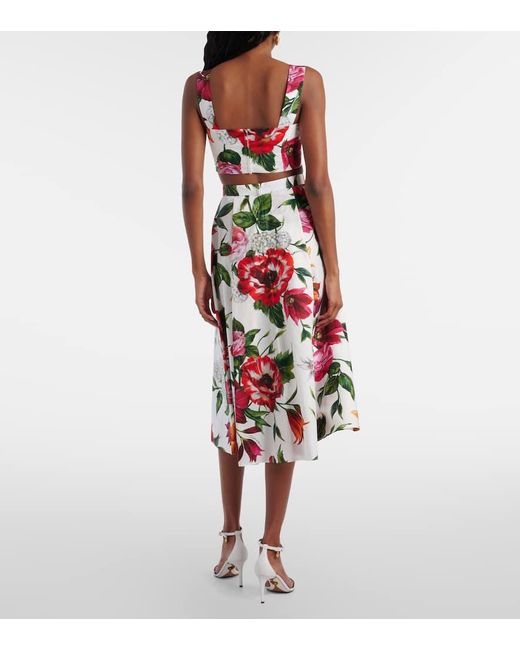Dolce & Gabbana Red Floral Cotton Poplin Bra Top