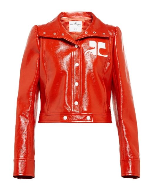 Courreges Courreges Logo Cropped Faux Leather Jacket in Red | Lyst