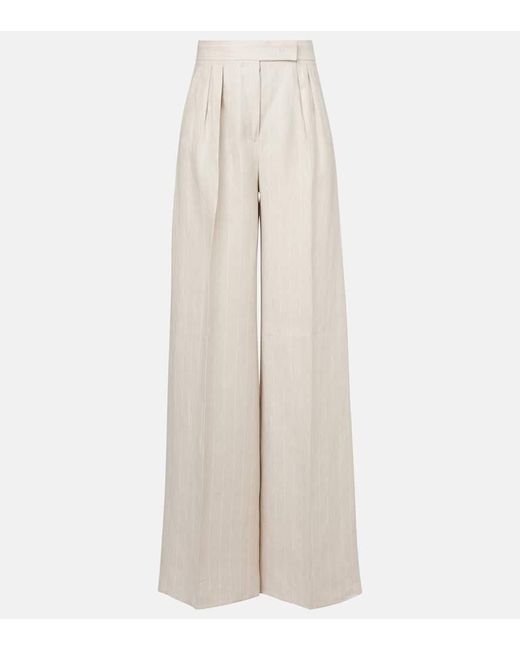 Max Mara White Weite High-Rise-Hose Rauche Aus Leinen