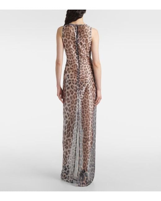 JACQUES WEI Gray Crystal-Embellished Tulle Maxi Dress
