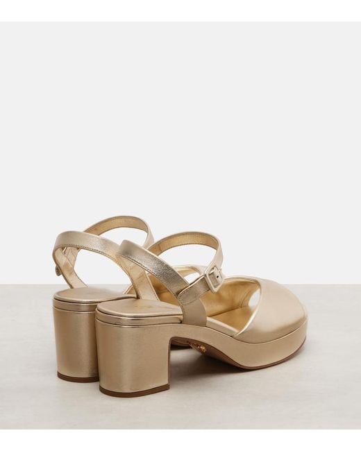 Prada Natural Plateausandalen Aus Metallic-Leder