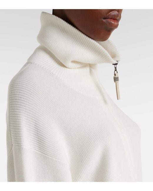Brunello Cucinelli White Monili Oversized Cotton Half-Zip Sweater