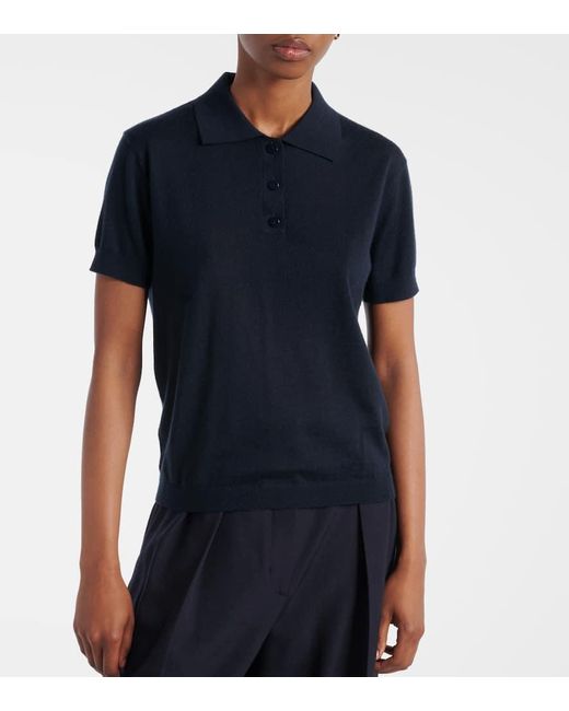 Lisa Yang Blue Nai Knitted Cashmere Polo Shirt