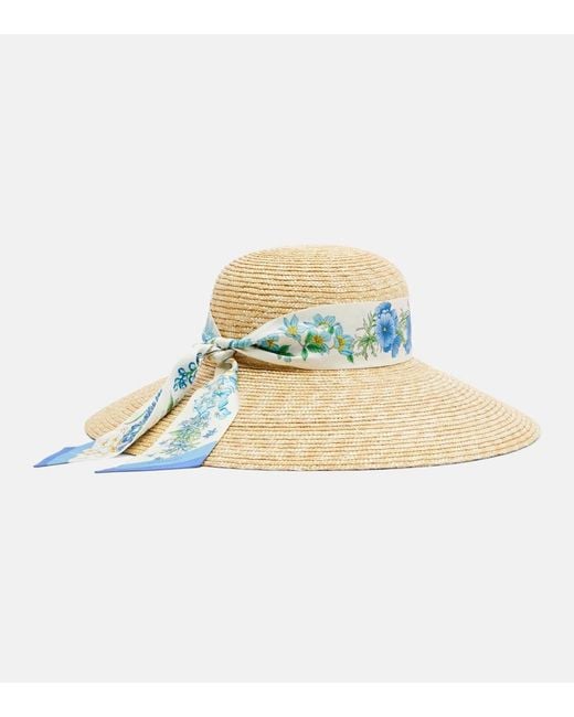 Ferragamo Metallic Scarf-Detail Raffia Sun Hat