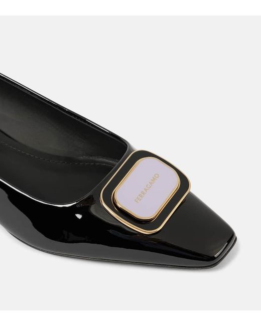 Ferragamo Black Venera Patent Leather Ballet Flats