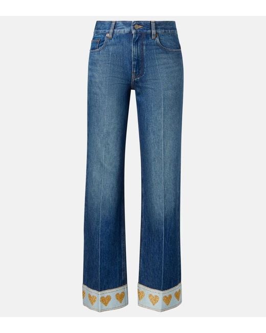 Valentino Blue Embellished Mid-Rise Straight Jeans