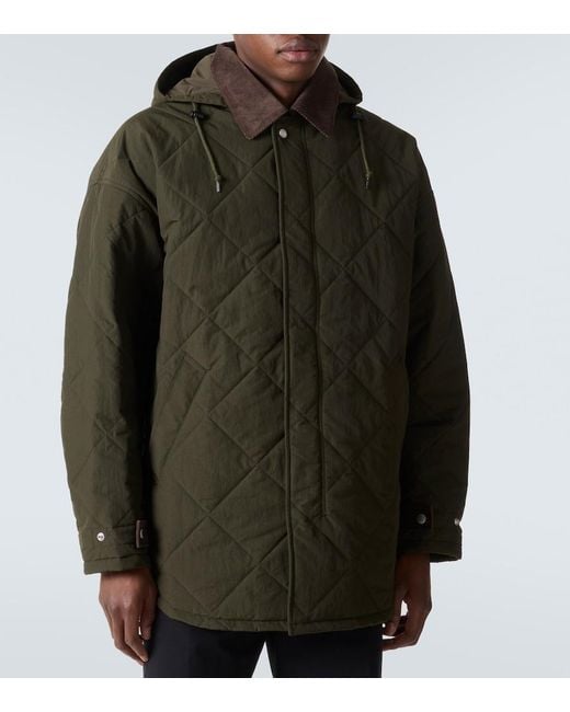 Comme des Garçons Green Corduroy-Trimmed Quilted Hooded Jacket for men