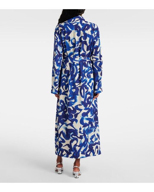 Dries Van Noten Blue Printed Wrap Coat