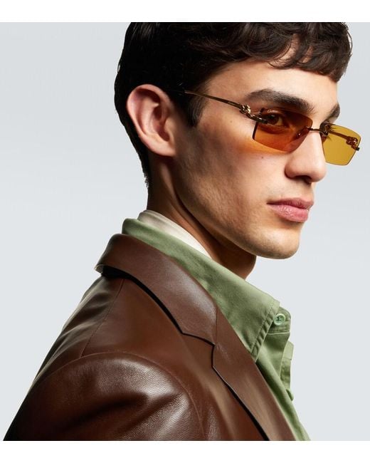 Cartier Metallic Panthere De Cartier Rectangular Sunglasses for men