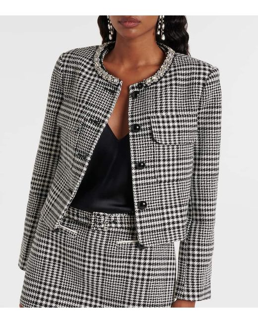 Giacca Cropped Pied-De-Poule Con Cristalli di Self-Portrait in Black