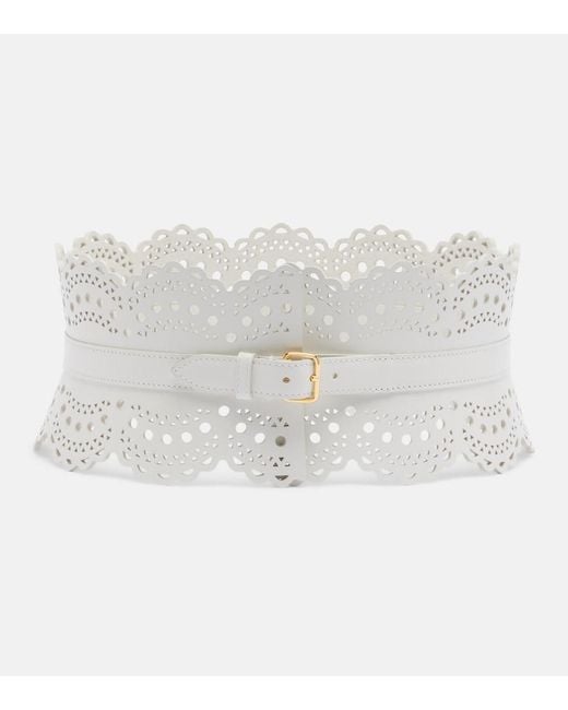 Alaïa White Vienne Wave Leather Belt