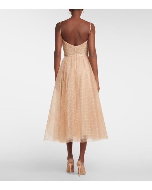 Monique Lhuillier Natural Crystal Tulle Silk-lined Cocktail Dress