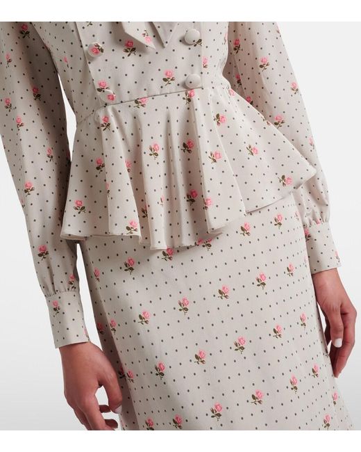 Alessandra Rich Natural Floral Polka-Dot Silk Midi Dress
