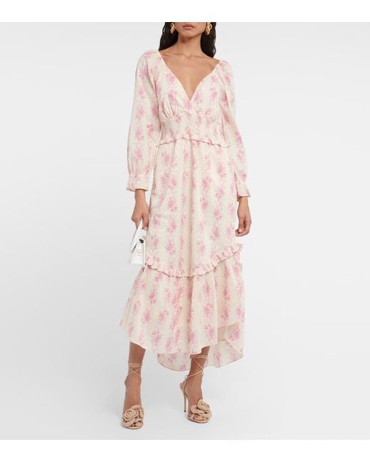 LoveShackFancy Pink Firefly Floral Cotton Midi Dress