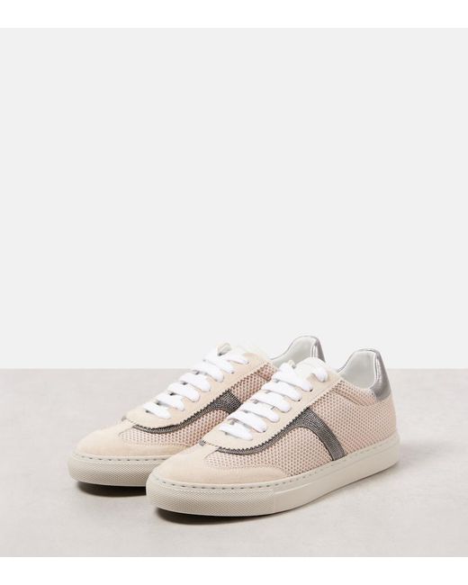 Brunello Cucinelli Natural Monili Suede And Mesh Sneakers