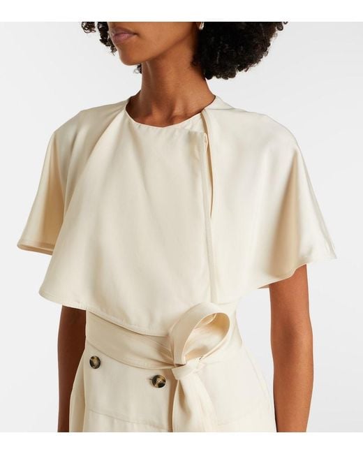 Proenza Schouler Natural Isolde Caped Twill Midi Dress