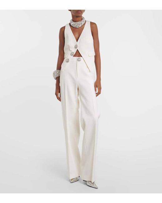 Area White Embellished Cutout Wool Flared Pants