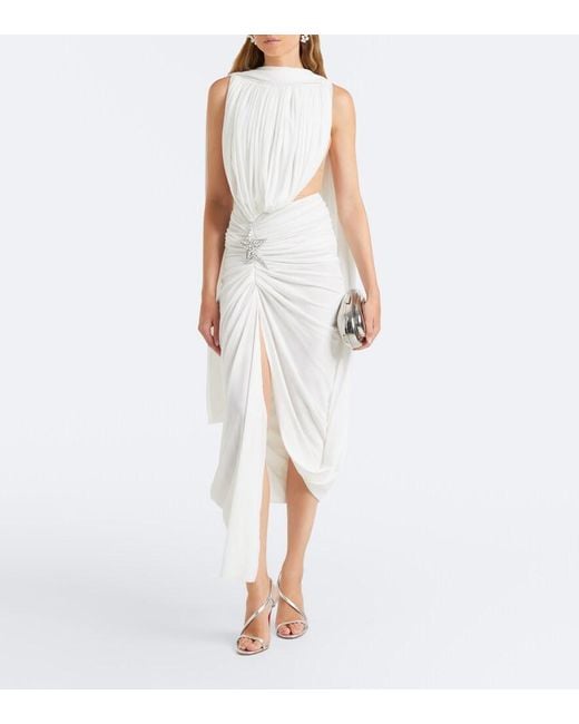 David Koma White Asymmetric Draped Embellished Minidress