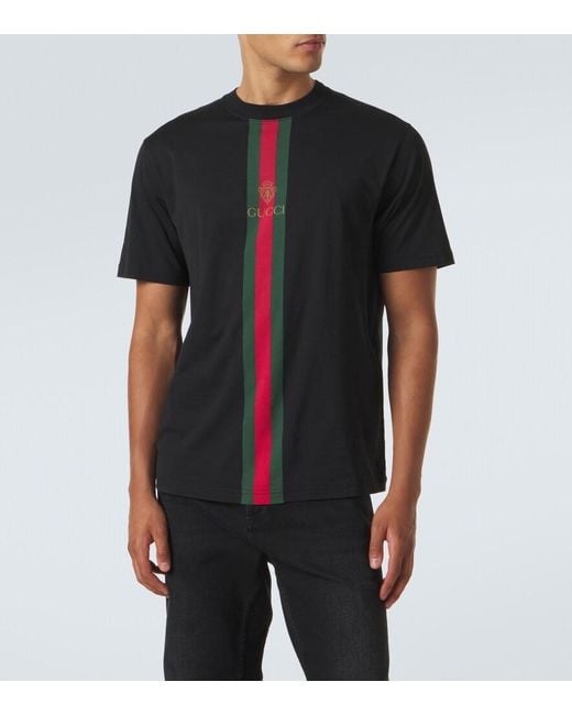 Gucci Black Web Stripe Cotton T-Shirt for men