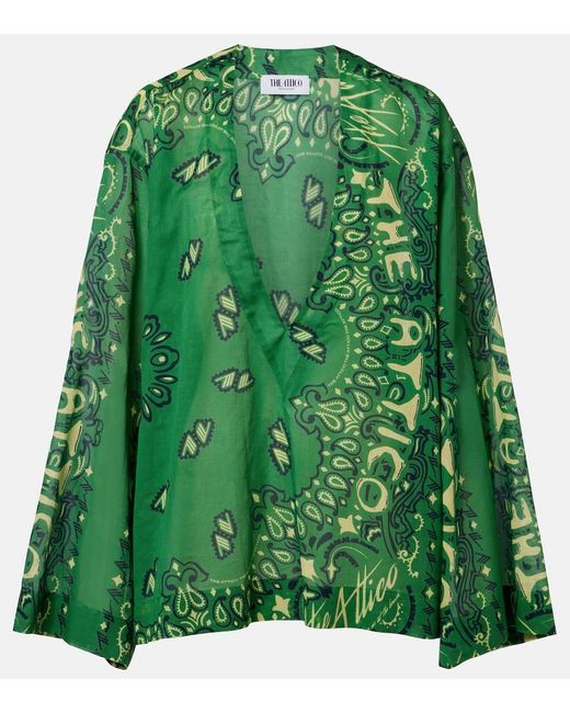 The Attico Green Bandana Oversized Cotton Muslin Top