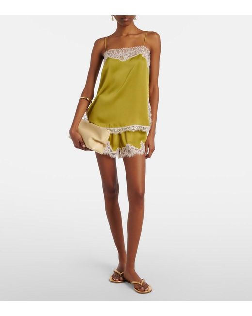 Faithfull The Brand Green Hanna Lace-Trimmed Satin Camisole