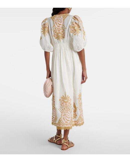 Zimmermann Natural Besticktes Midikleid Waverly Aus Leinen