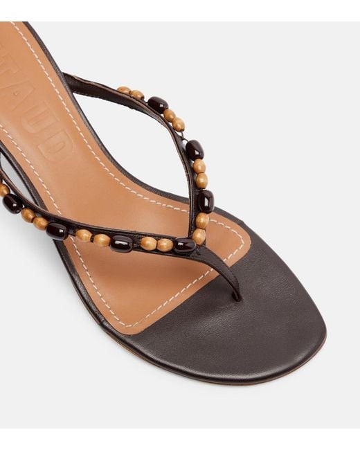 Staud Brown Freja Beaded Leather Thong Sandals