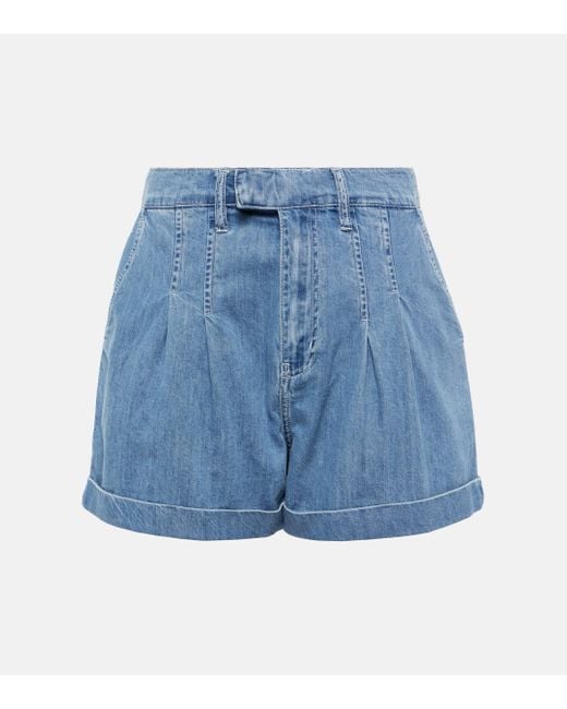 FRAME Blue Pleated Denim Shorts