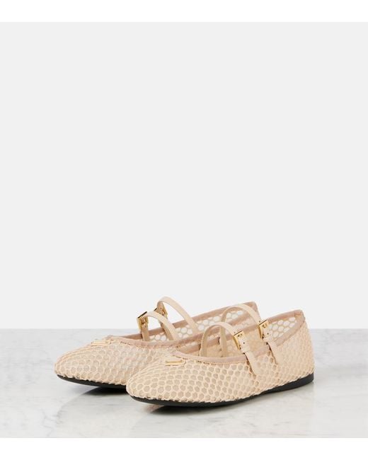 Prada Natural Macrame Mesh Mary Jane Flats