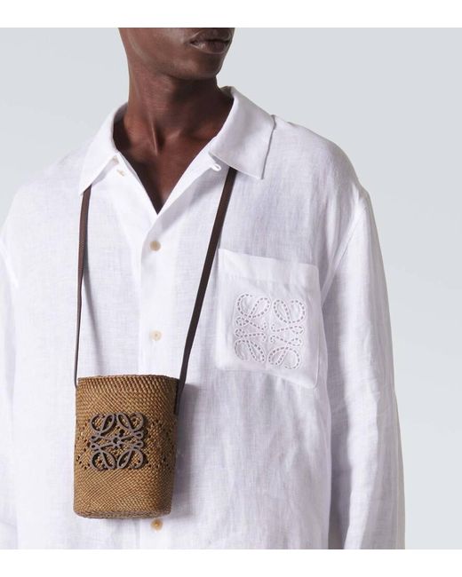 Paula's Ibiza - Secchiello Pocket Ajoure in iraca con pelle di Loewe in White da Uomo