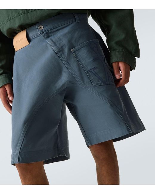 J.W. Anderson Blue Twisted Cotton Canvas Bermuda Pants for men