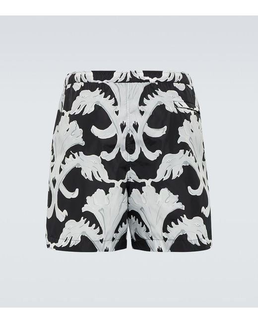 Valentino Black Printed Swim Trunks for men