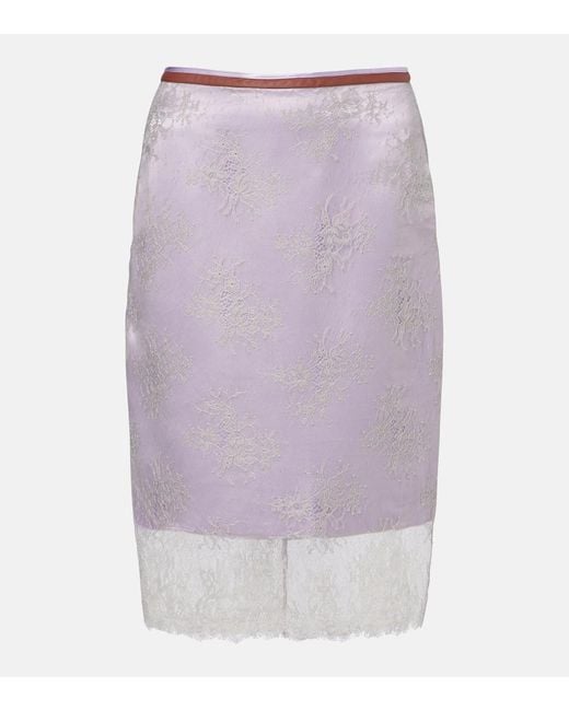JACQUES WEI Purple Bestickter Midirock Aus Spitze Mit Leder