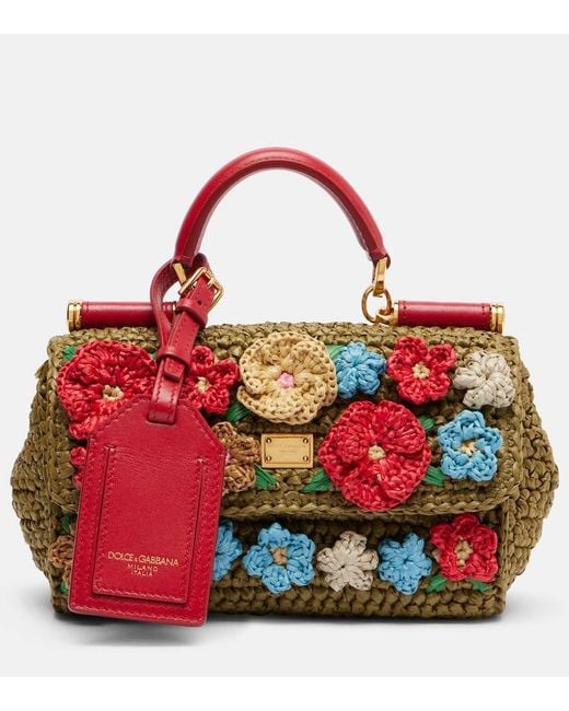 Dolce & Gabbana Red My Sicily Mini Raffia-Effect Top-Handle Bag