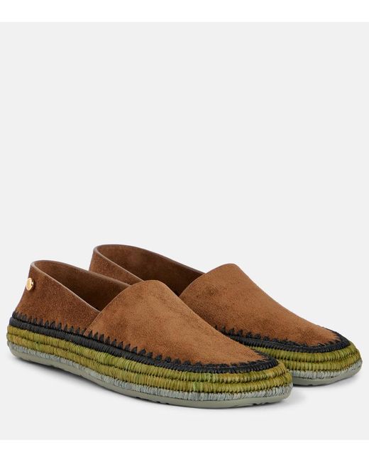 Loewe Brown X Paula's Ibiza Suede Raffia-Trim Rio Slippers