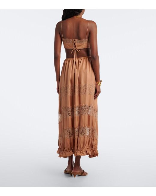 Ulla Johnson Brown Chantal Lace-Trimmed Silk Maxi Skirt