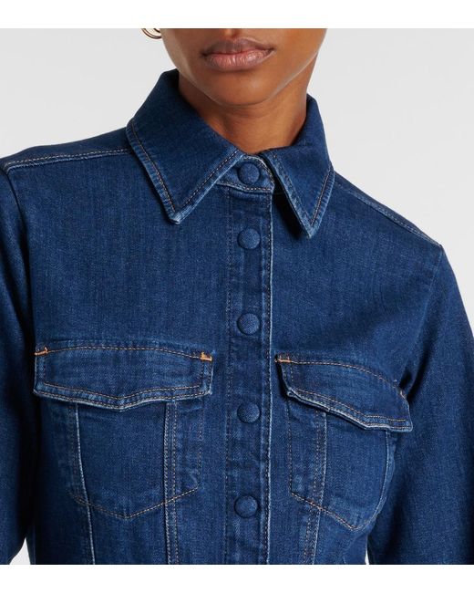 7 For All Mankind Blue Flared Denim Jumpsuit