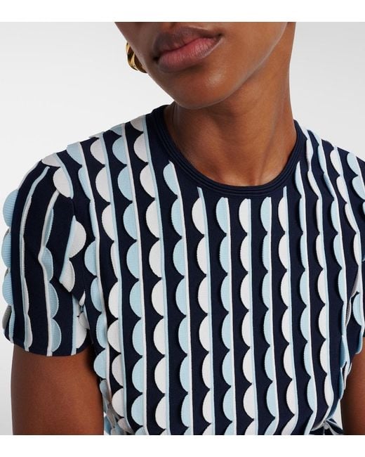 Jonathan Simkhai Blue Kendra Knitted Scalloped Top