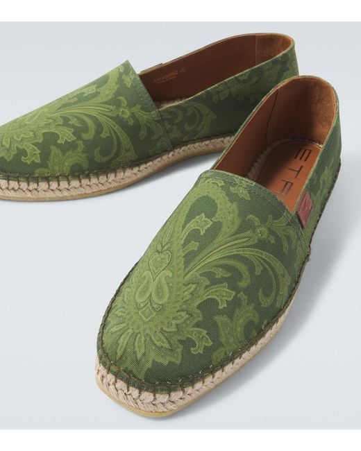 Etro Green Paisley Gabardine Espadrilles for men