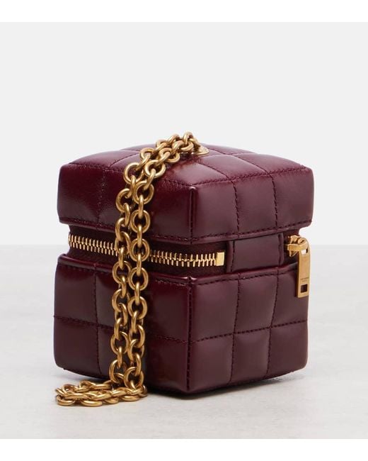 Saint Laurent Red Cassandre Mini Leather Pouch On Chain