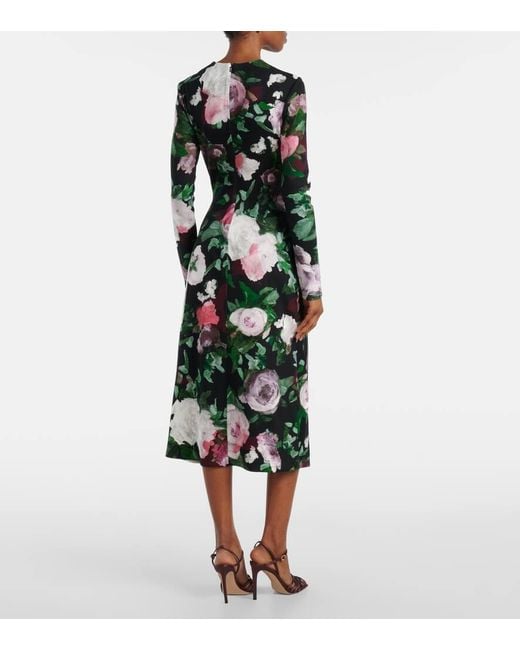 Abito Midi Drappeggiato Con Stampa Floreale di Erdem in Green